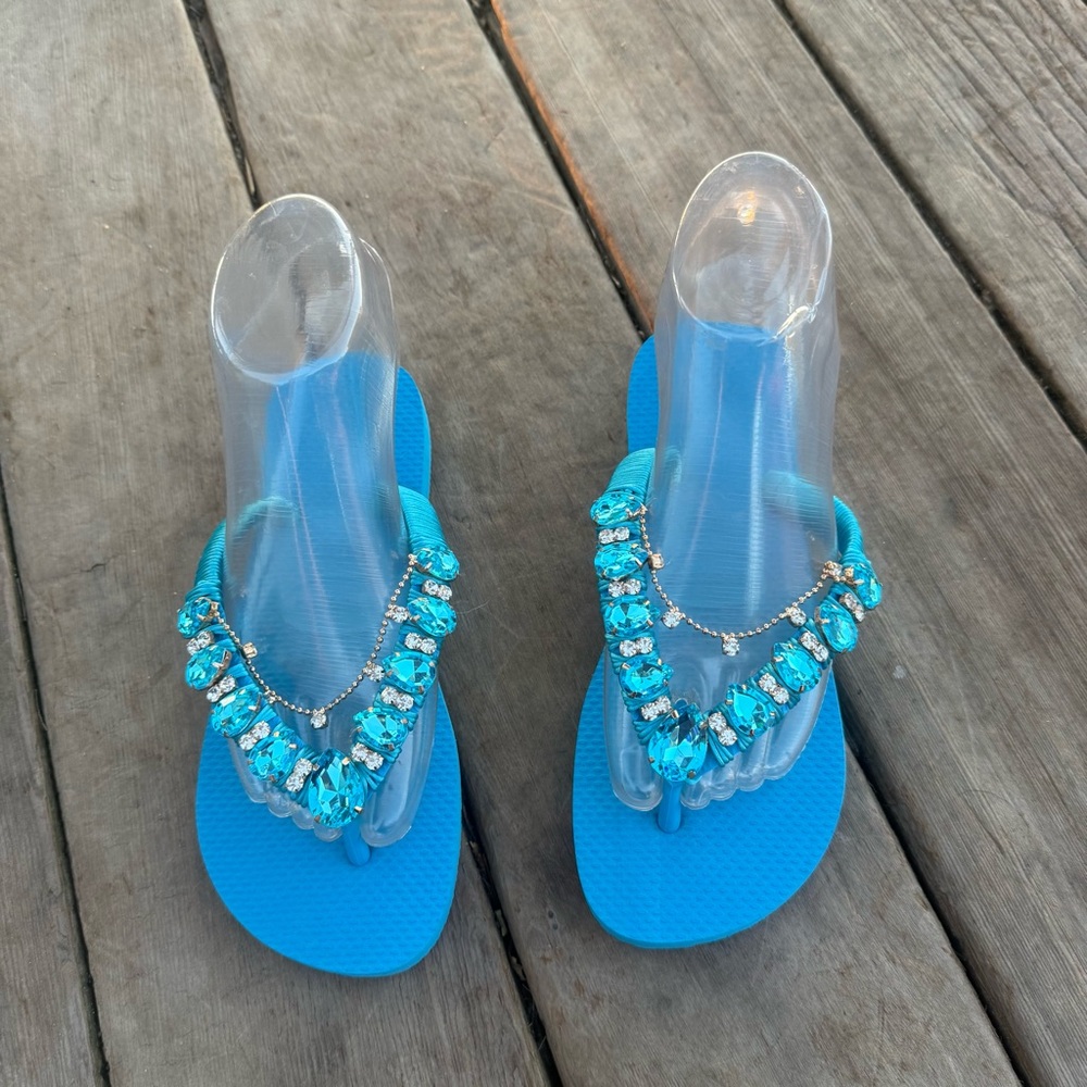 HAVAIANAS Vacation Blue SANDALS HANDMADE size 6 - Picture 3 of 10